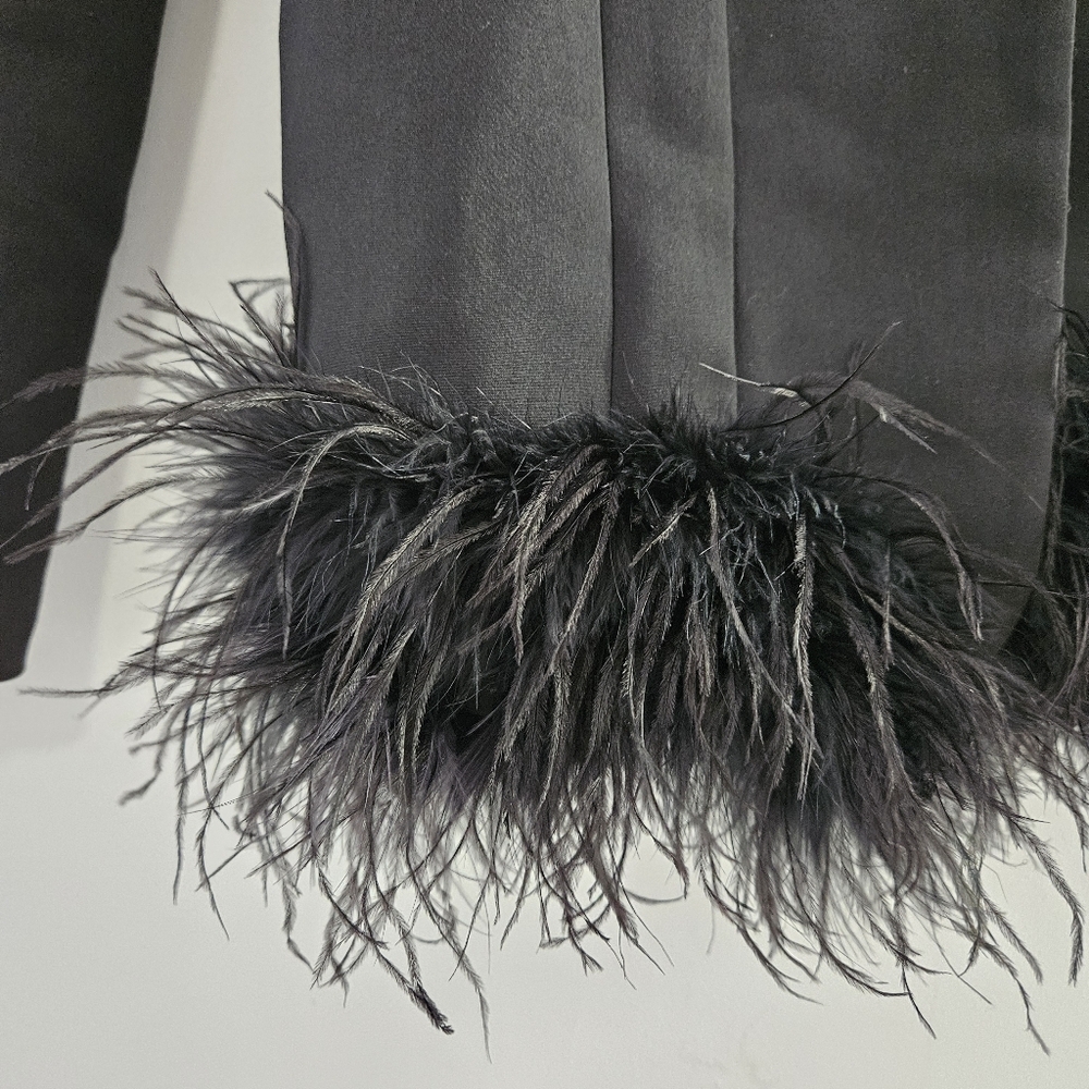 Missguided Women's Black Ostrich Feather Hem Jacket/Blazer - Picture 6 of 12